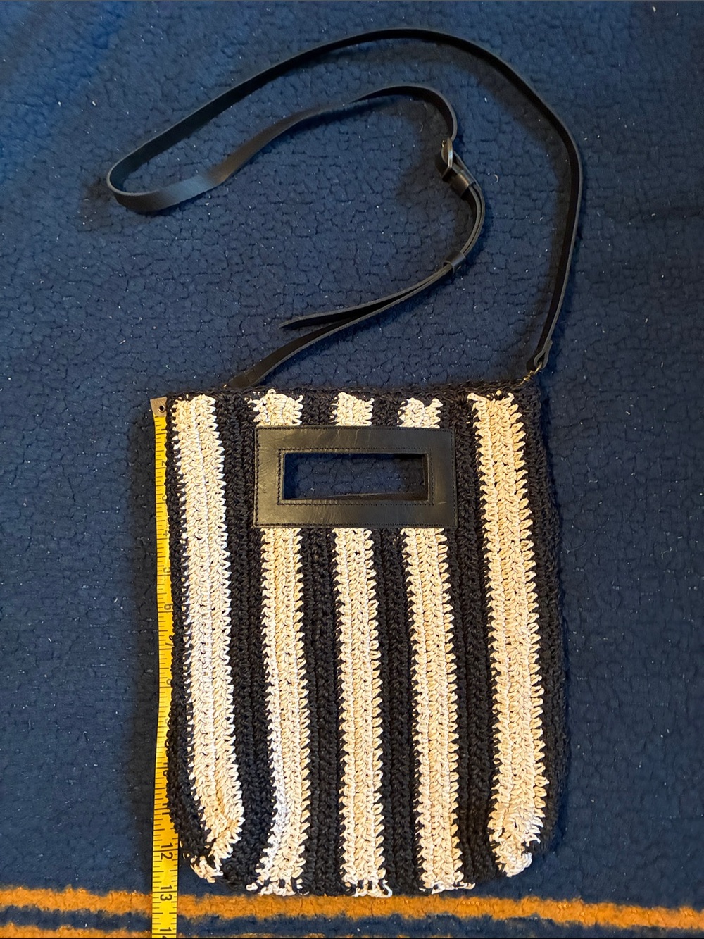 World market Black And Ivory Raffia Stripe Crossbody Bag - Picture 1 of 4